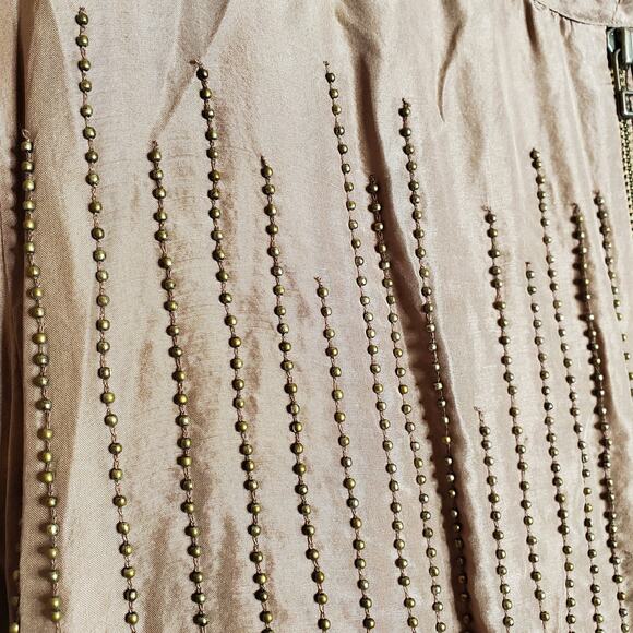 Raasta 100% Silk Beaded Bomber Jacket Size L Blush Pink Studded Bow Going Out - Picture 5 of 15